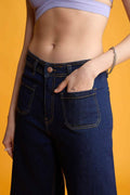 LT1K Dark Blue Utility Pocket Wide-Leg Frayed Hem Jeans. (Minor Fault) - lessthan1thousand