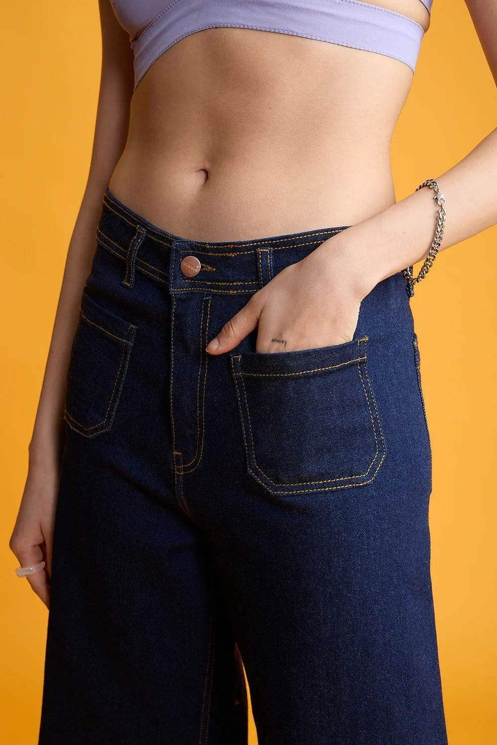 LT1K Dark Blue Utility Pocket Wide-Leg Frayed Hem Jeans. (Minor Fault) - lessthan1thousand