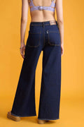 LT1K Dark Blue Utility Pocket Wide-Leg Frayed Hem Jeans. (Minor Fault) - lessthan1thousand