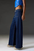 ZARA Dark Blue Utility Pocket Wide-Leg Frayed Hem Jeans. - lessthan1thousand