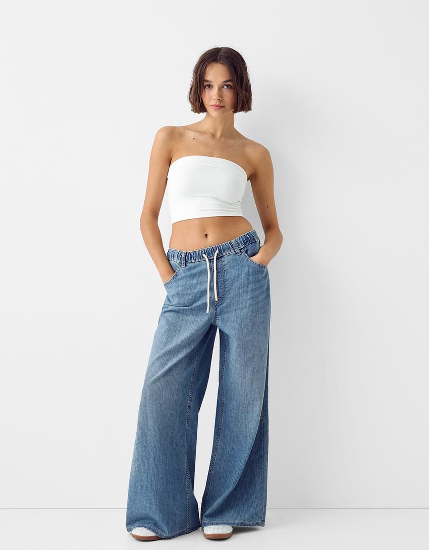 LT1K Elastic Waist Wide-Leg Jeans - lessthan1thousand