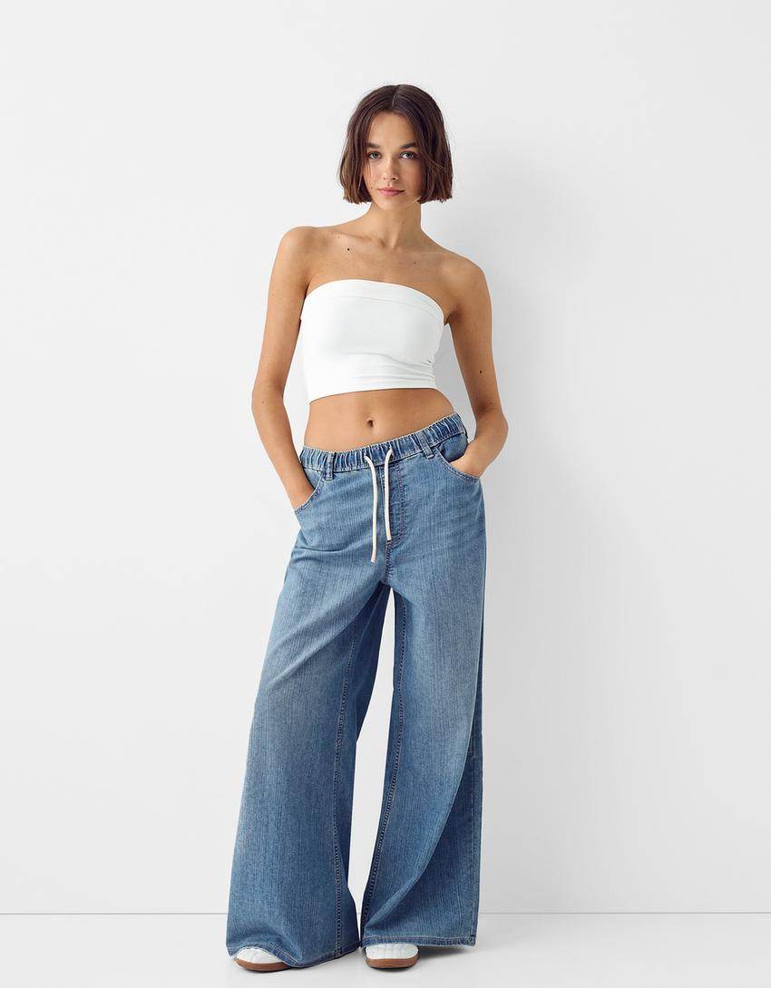 LT1K Elastic Waist Wide-Leg Jeans - lessthan1thousand
