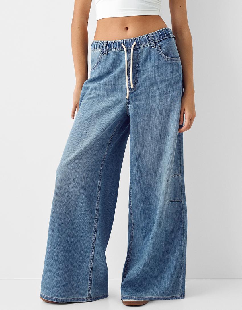 LT1K Elastic Waist Wide-Leg Jeans - lessthan1thousand