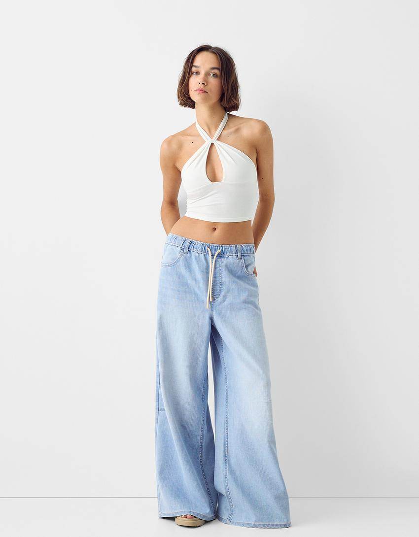 LT1K Elastic Waist Wide-Leg Jeans. - lessthan1thousand