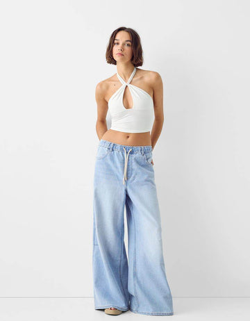 LT1K Elastic Waist Wide-Leg Jeans. - lessthan1thousand