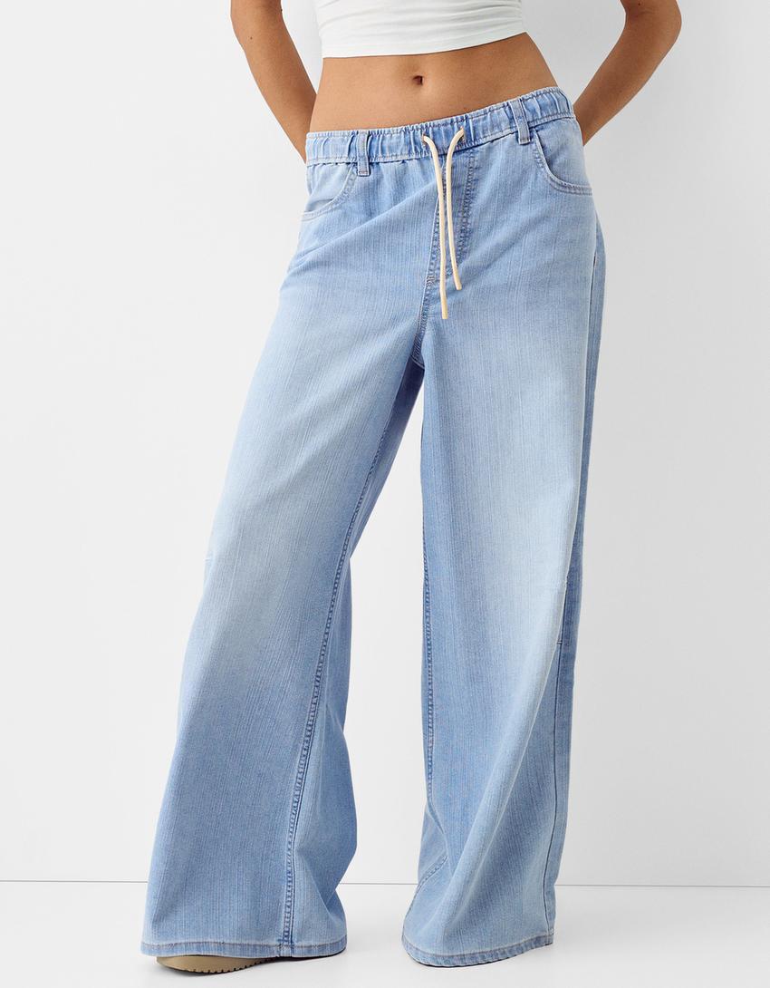 LT1K Elastic Waist Wide-Leg Jeans. - lessthan1thousand