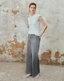 LT1K Grey Utility Pocket Wide-Leg Frayed Hem Jeans. - lessthan1thousand