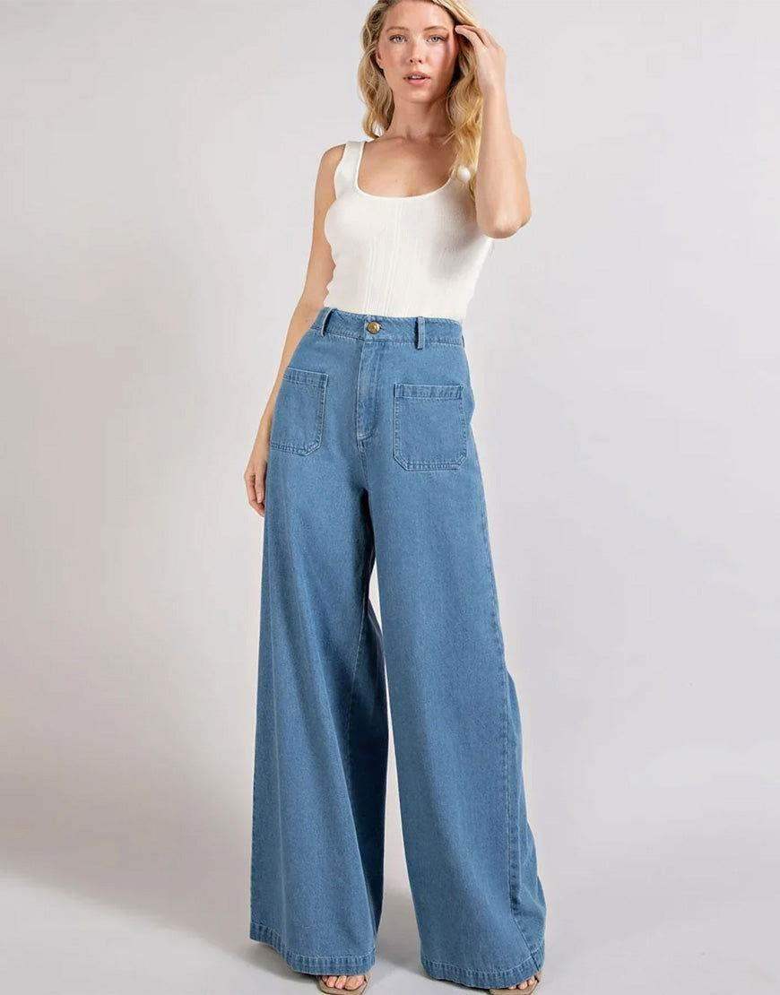 LT1K Light Blue Utility Pocket Wide-Leg Frayed Hem Jeans. (MINOR FAULT) - lessthan1thousand