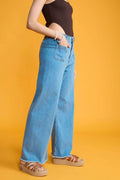 LT1K Light Blue Utility Pocket Wide-Leg Frayed Hem Jeans. - lessthan1thousand