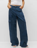 LT1K Navy Cargo Wide-Leg Twill Pant