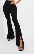 LT1K Pure Black Split Hem High-Waisted Flare Jeans. - lessthan1thousand
