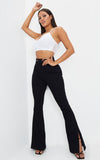 LT1K Pure Black Split Hem High-Waisted Flare Jeans. - lessthan1thousand