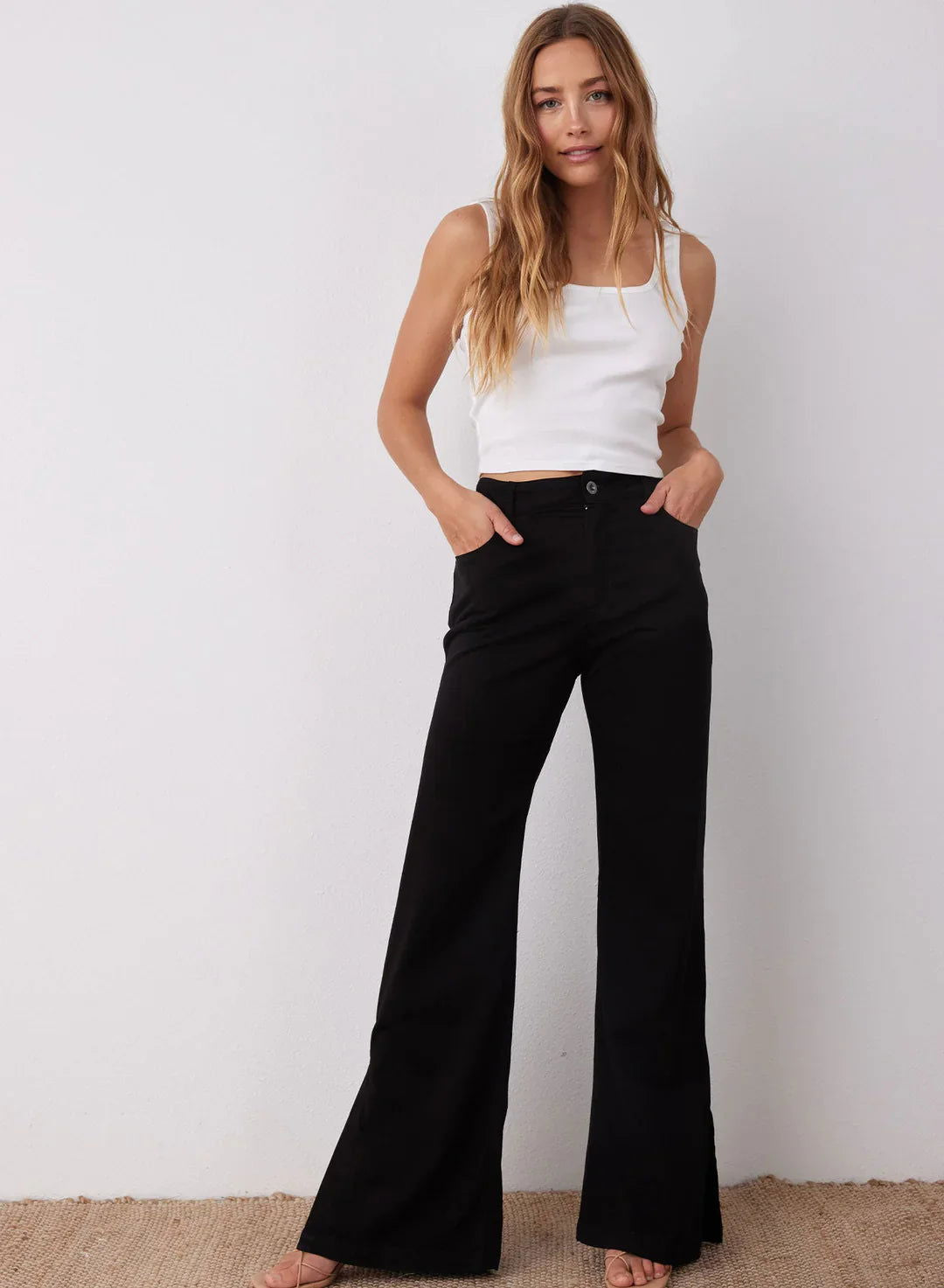 LT1K Pure Black Split Hem High-Waisted Flare Jeans. - lessthan1thousand