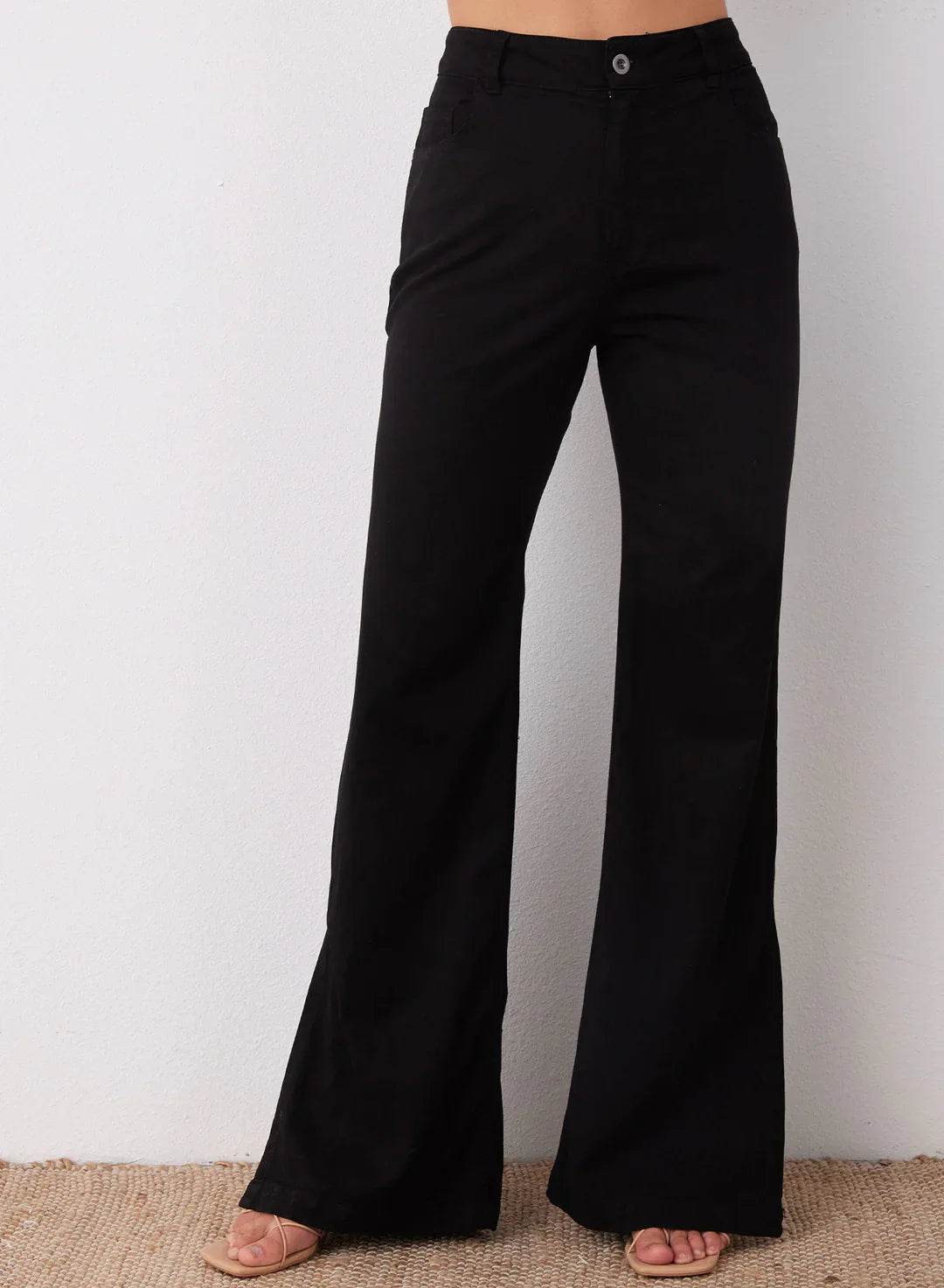 LT1K Pure Black Split Hem High-Waisted Flare Jeans. - lessthan1thousand