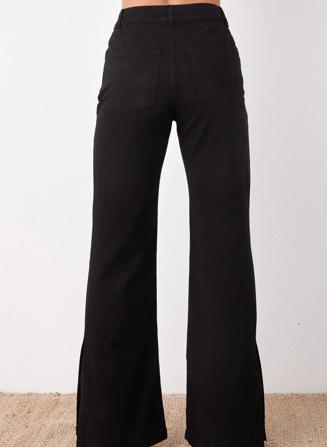 LT1K Pure Black Split Hem High-Waisted Flare Jeans. - lessthan1thousand
