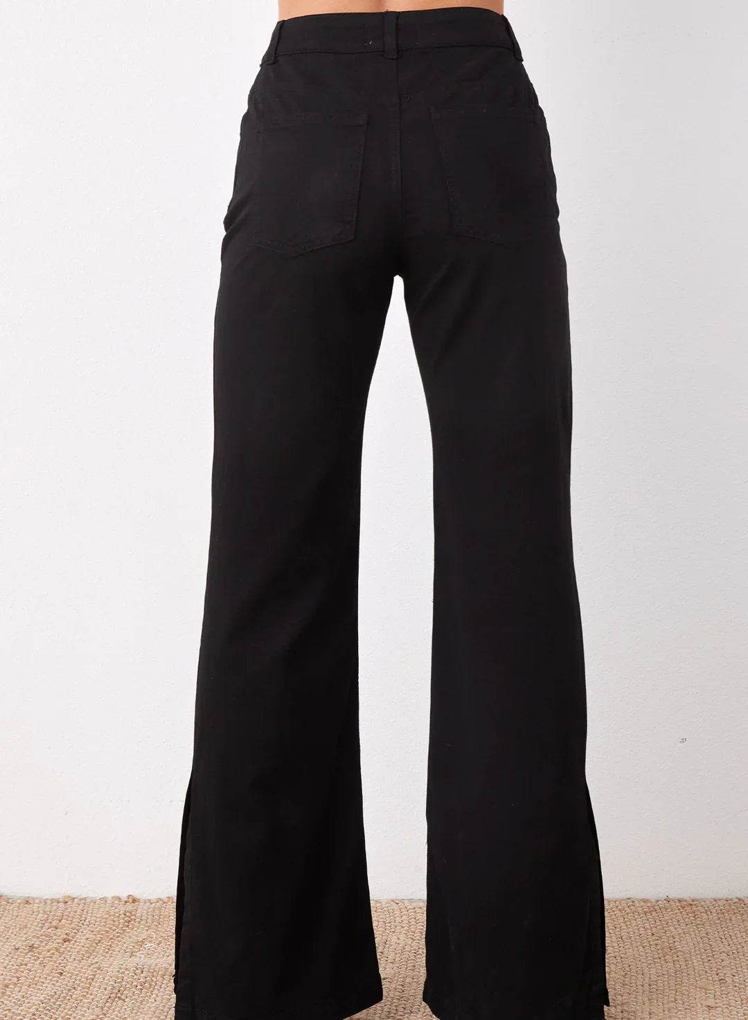 LT1K Pure Black Split Hem High-Waisted Flare Jeans. - lessthan1thousand