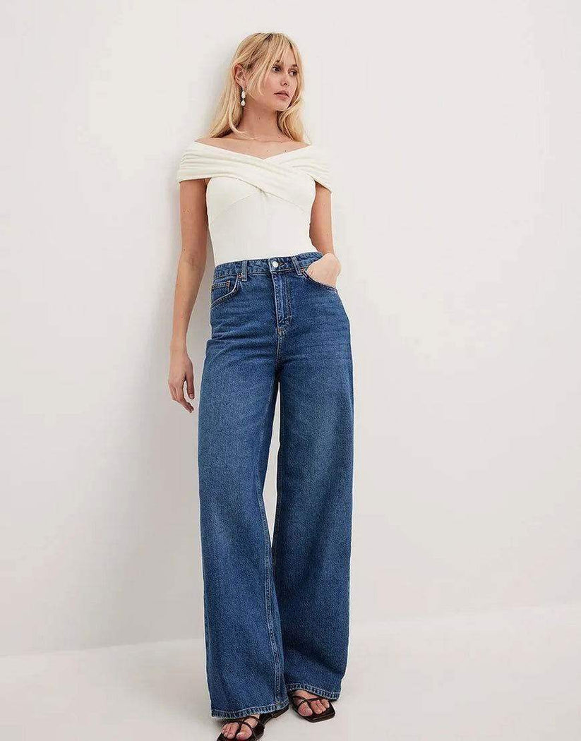DARK BLUE WIDE LEG JEANS WITH RAISED BOTTOM SEAM - INSEAM 80CM