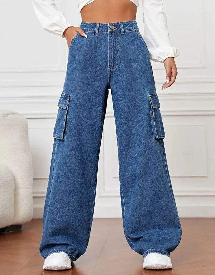 MANGO Dark Blue Cargo Wideleg Jeans (Minor Fault) - lessthan1thousand
