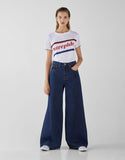 MANGO Dark Blue Wide Leg Jeans. (With Blasting and Whisker)