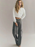 MANGO Dark Grey High-Waisted Cargo Wide-Leg Jeans. - lessthan1thousand