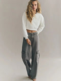 MANGO Dark Grey High-Waisted Cargo Wide-Leg Jeans - lessthan1thousand