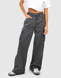 MANGO Dark Grey High-Waisted Cargo Wide-Leg Jeans - lessthan1thousand