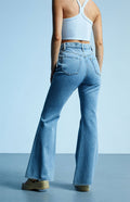 MANGO Mid-Blue High-Waisted Flare Jeans - lessthan1thousand