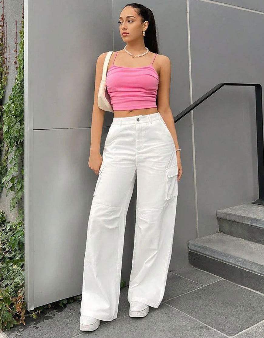 MANGO White Cargo Wideleg Jeans. (Minor Fault) - lessthan1thousand