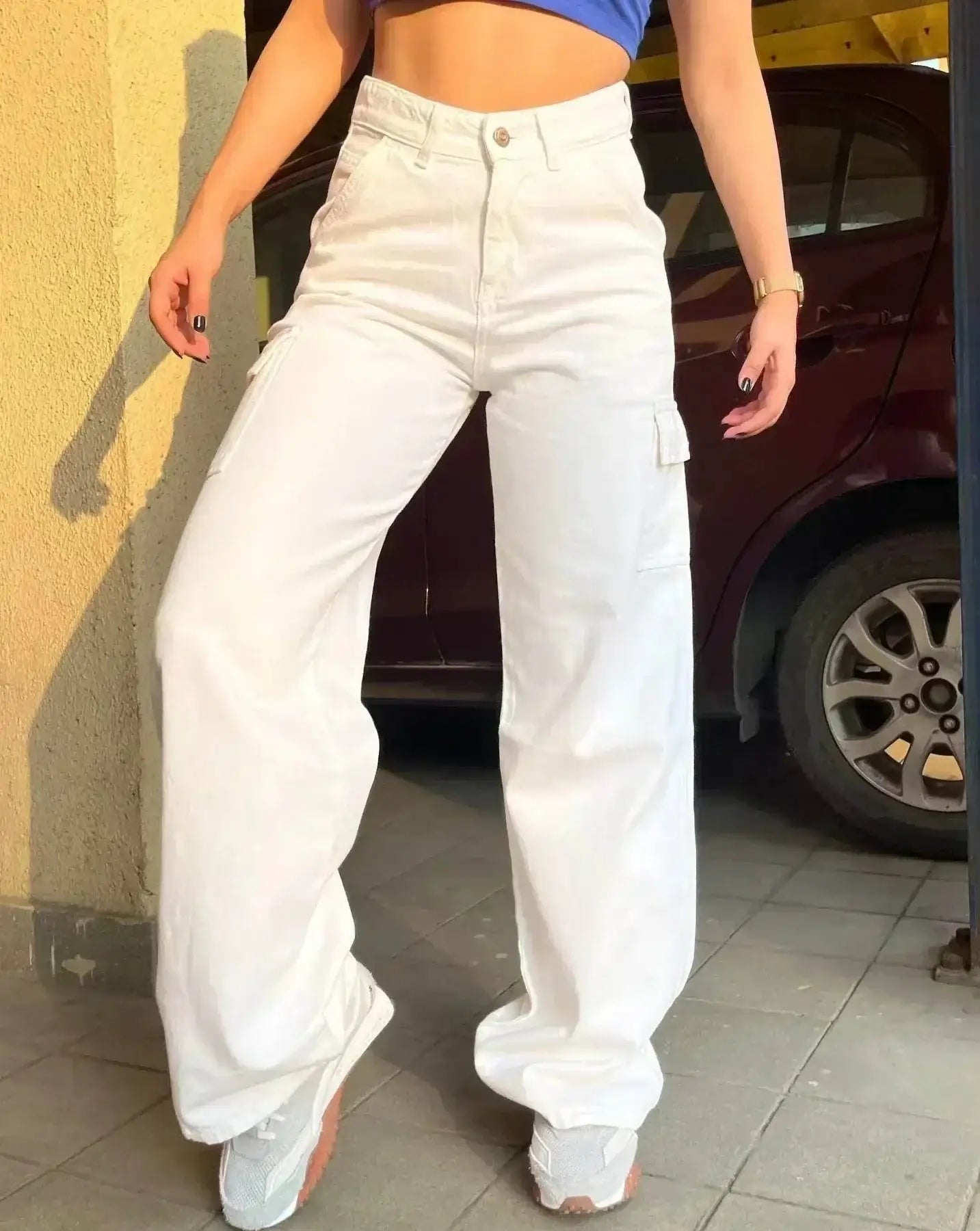 MANGO White Cargo Wideleg Jeans. (Minor Fault) - lessthan1thousand