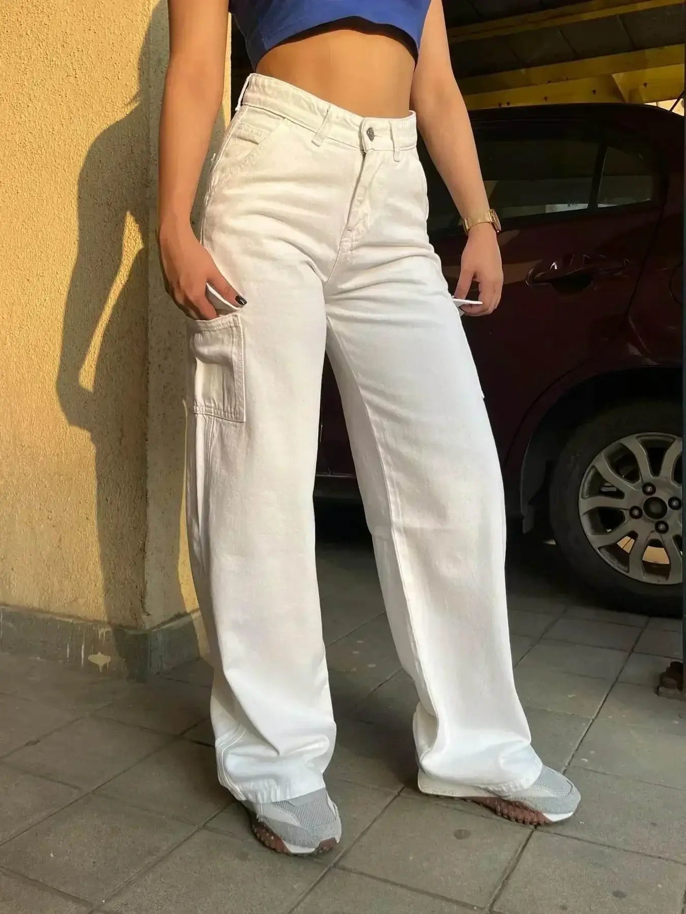 MANGO White Cargo Wideleg Jeans. (Minor Fault) - lessthan1thousand