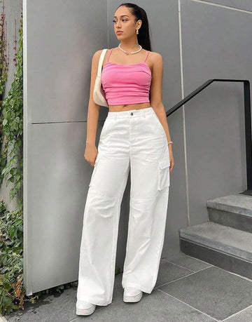 Bershka White Cargo Wideleg Jeans. - lessthan1thousand