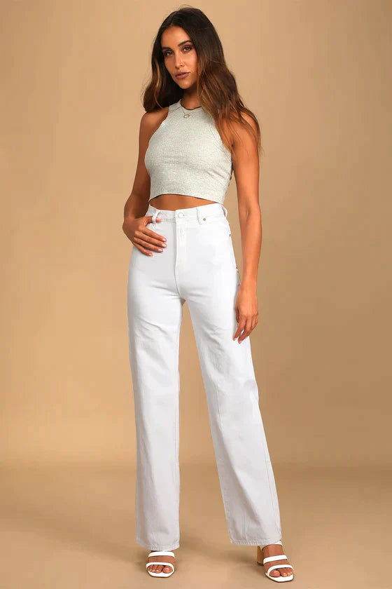 Bershka White High-Waist Loose Leg Jeans. - lessthan1thousand