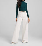 MANGO White High-Waisted Wide-Leg Jeans.