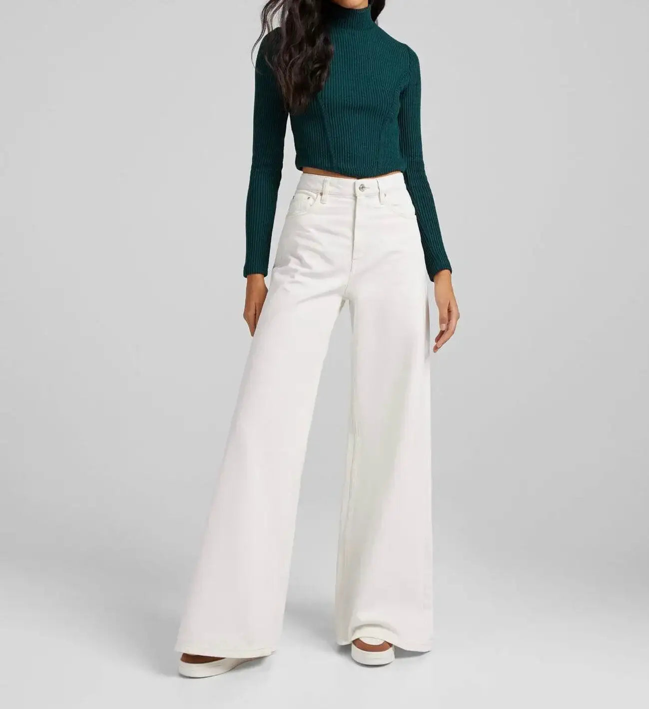 White High-Waisted Wide-Leg Jeans (Minor Fault) - lessthan1thousand