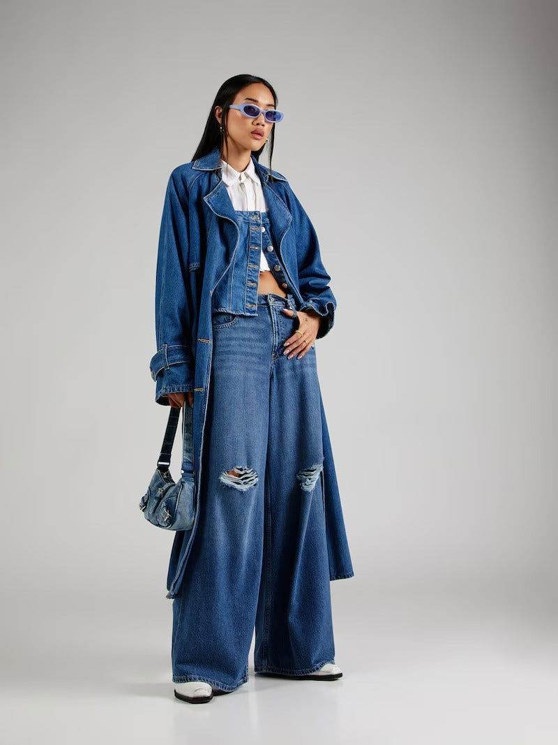 ZARA Dark Blue Knee-Ripped High-Waisted Wide-Leg Jeans. - lessthan1thousand