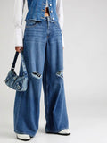 ZARA Dark Blue Knee-Ripped High-Waisted Wide-Leg Jeans. - lessthan1thousand