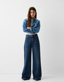 MNG Dark Blue Wide Leg Jeans. (Without Blasting and Whisker). - lessthan1thousand
