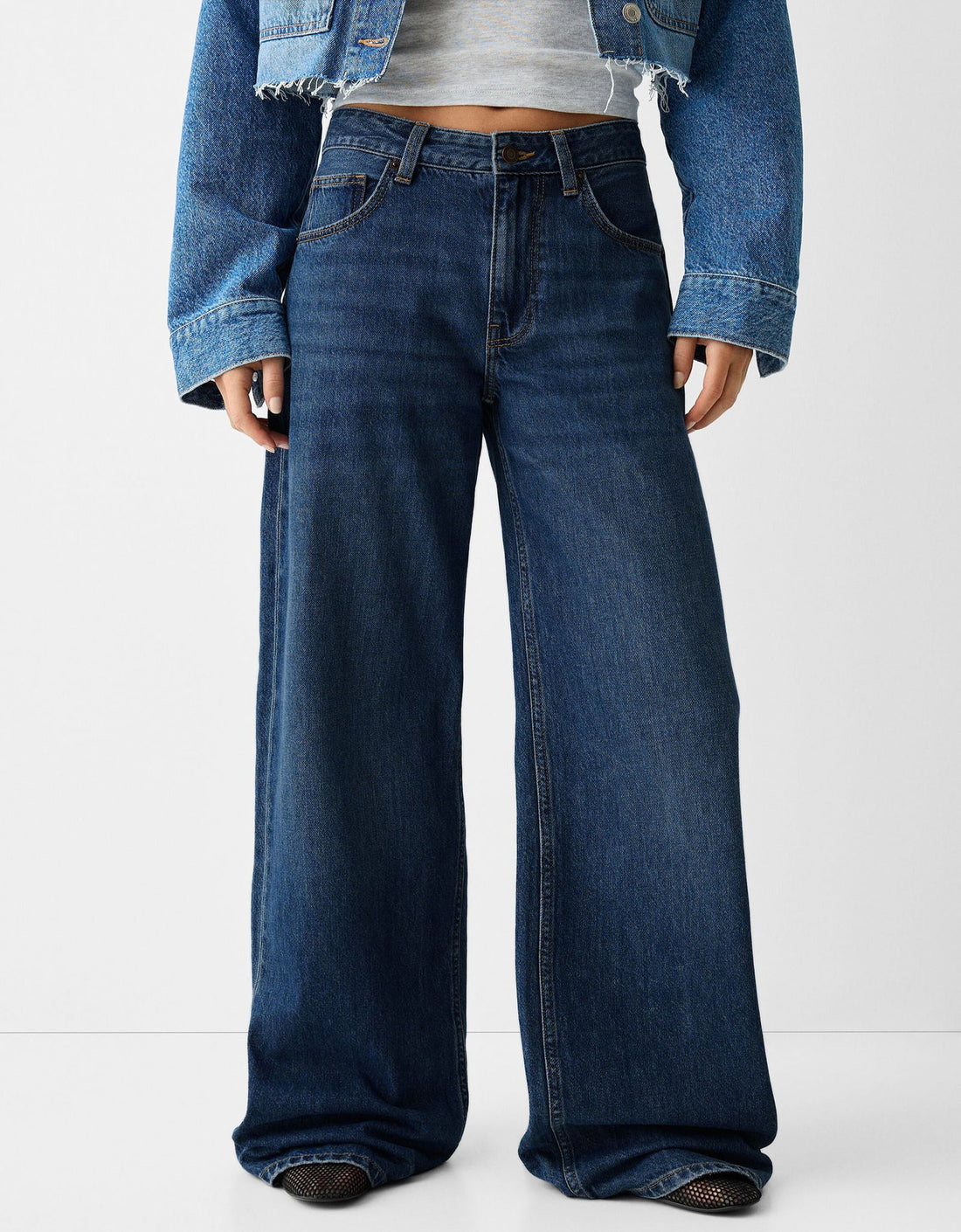 MNG Dark Blue Wide Leg Jeans. (Without Blasting and Whisker). - lessthan1thousand