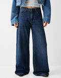 MNG Dark Blue Wide Leg Jeans. (Without Blasting and Whisker). - lessthan1thousand