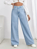 MNG High-Waisted Light Blue Wide-Leg Jeans. (Minor Fault) - lessthan1thousand