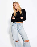 ZARA Light Blue Knee-Ripped High-Waisted Wide-Leg Jeans. - lessthan1thousand