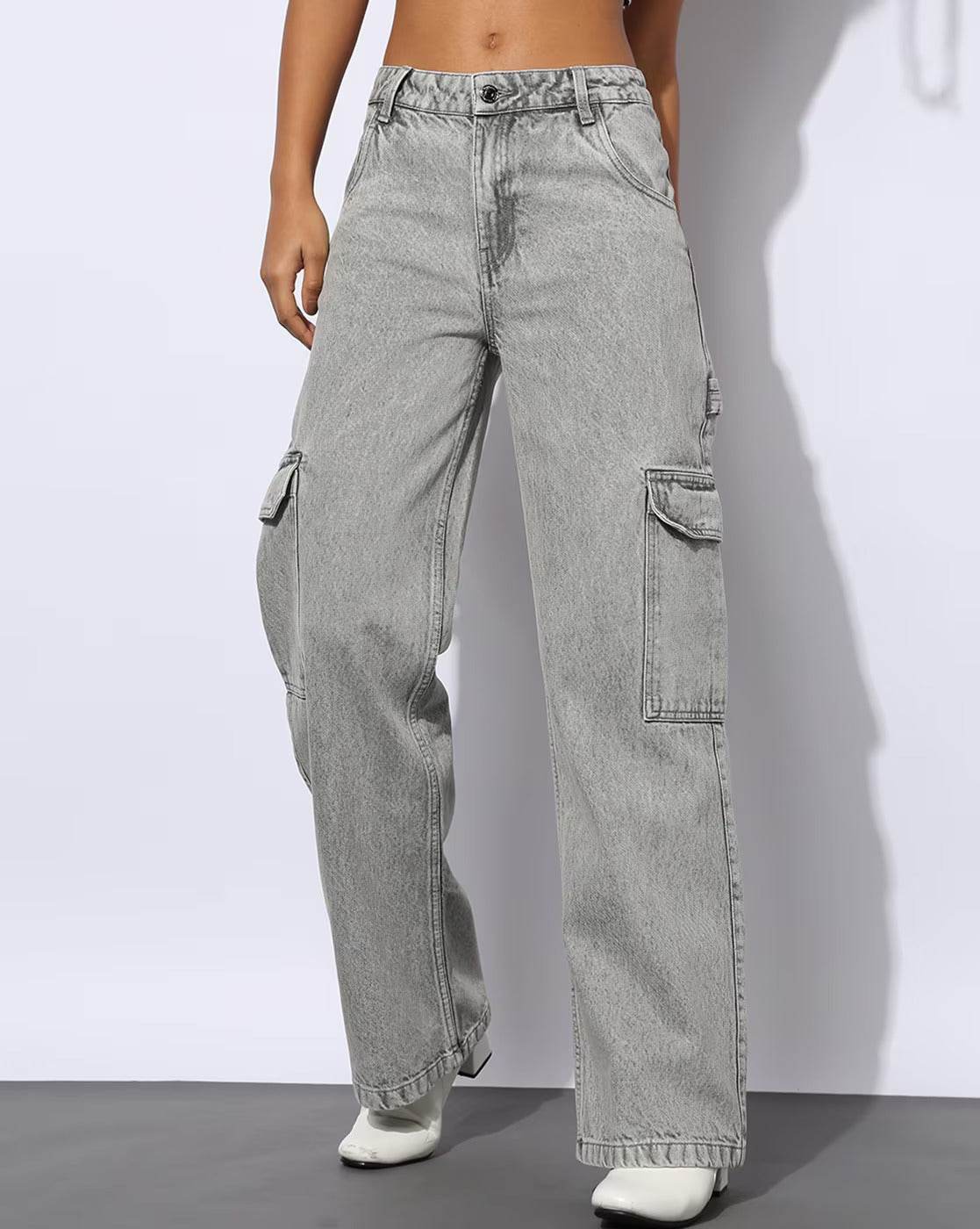MNG Light Grey Wide Leg Cargo Jeans. - lessthan1thousand