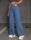 MNG Medium-Blue High-Waisted Loose Jeans - lessthan1thousand