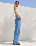 MNG Medium Blue High-Waisted Cargo Wide-Leg Jeans. - lessthan1thousand