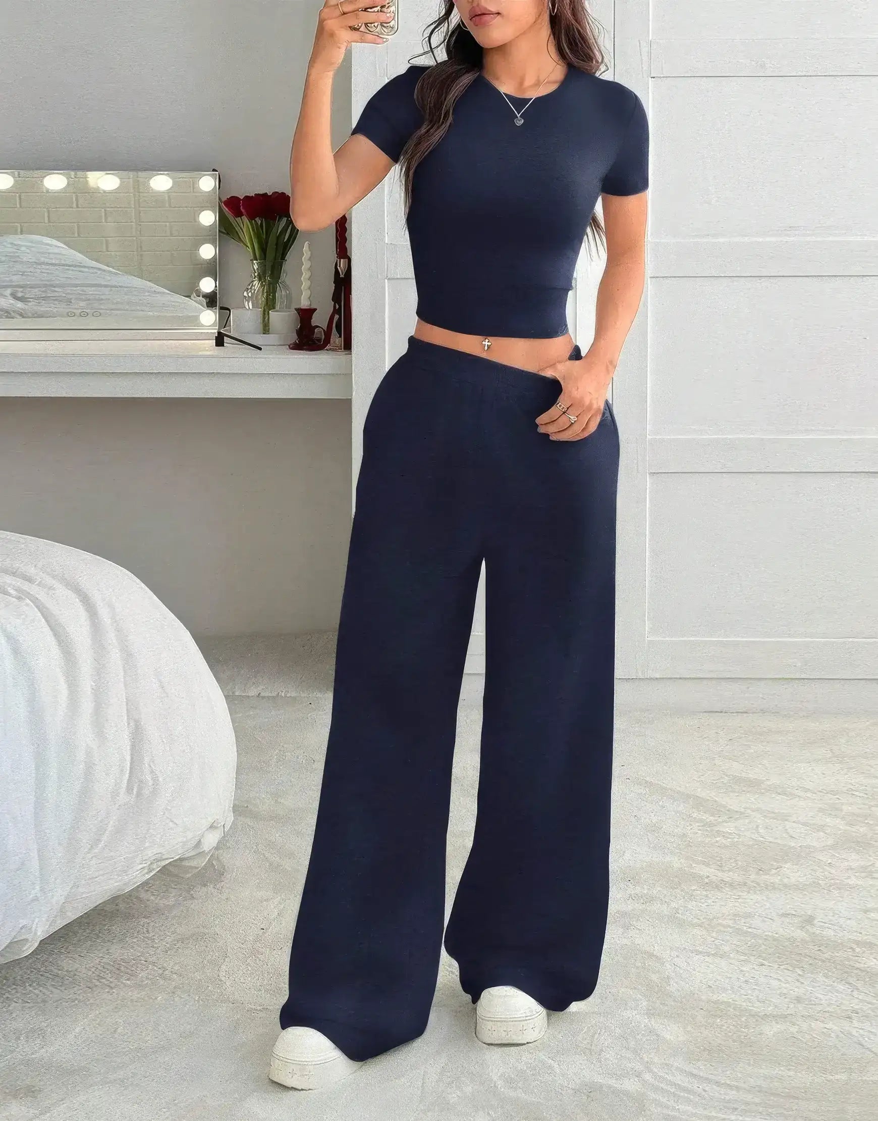 LT1K Fix Belt Wide-Leg Trouser.(Perfect For All Season)