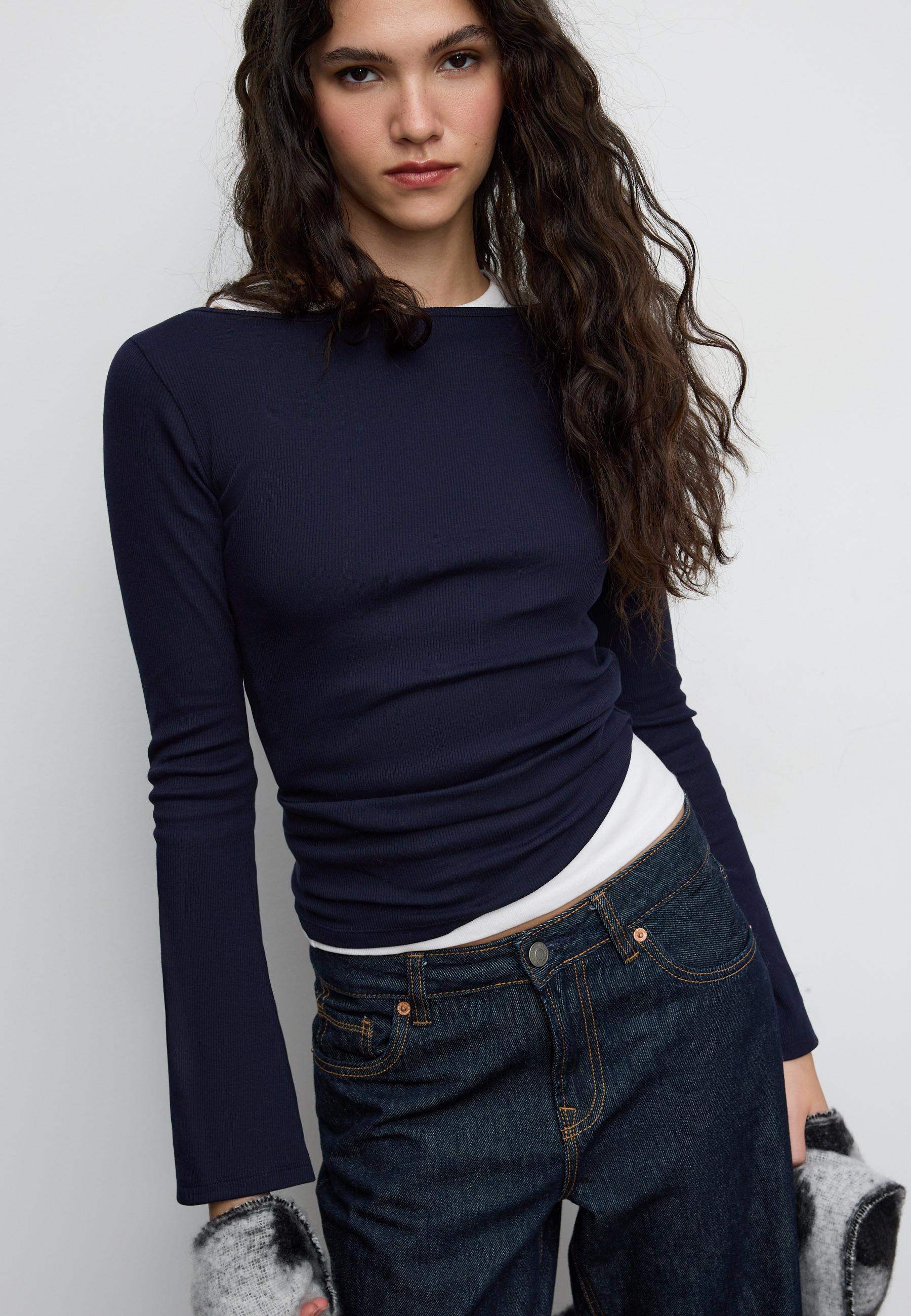 LT1K Essential Full-Sleeves Boat-Neck With Bell Sleeve Slim Top.(Perfect For All Season)