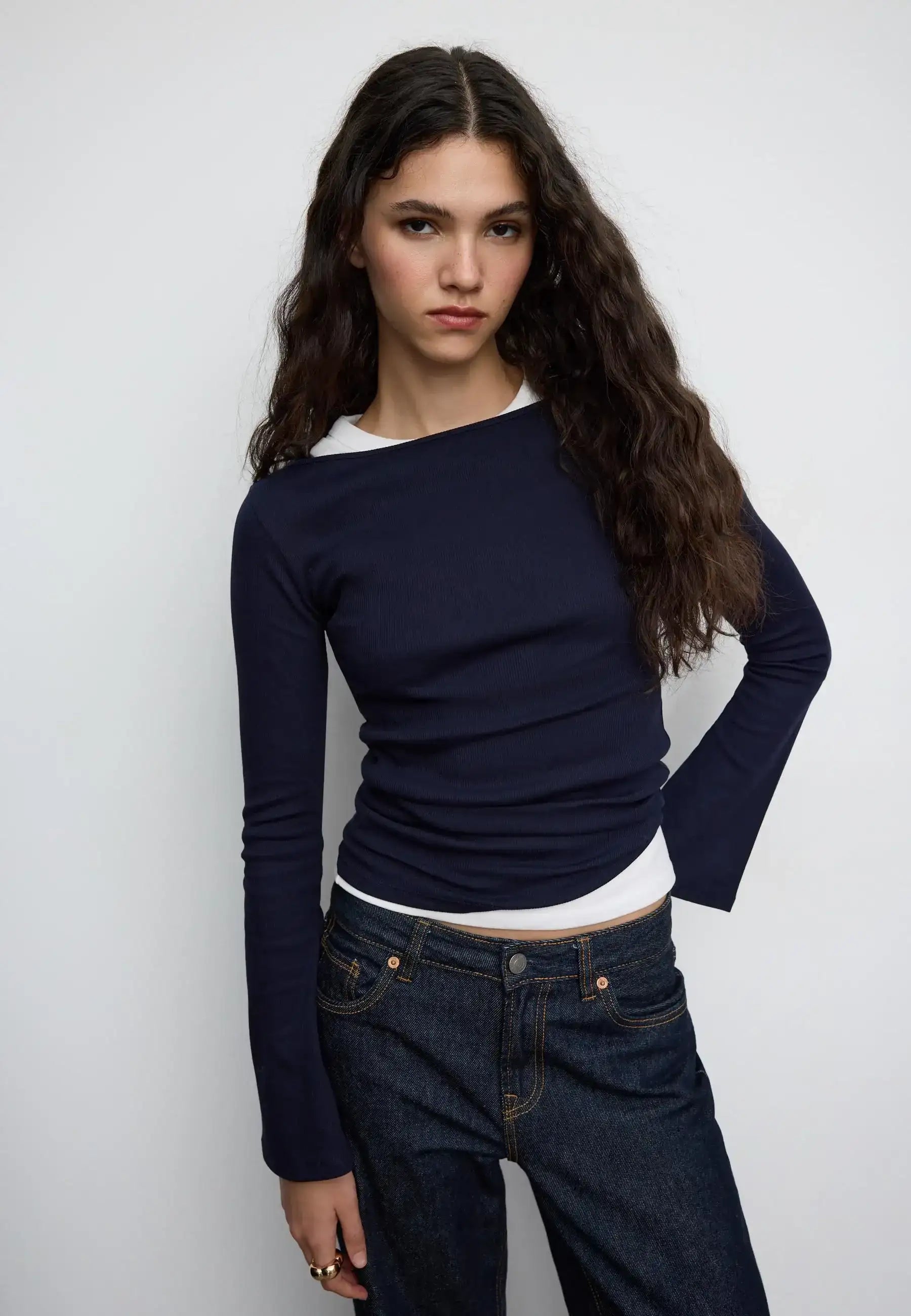 LT1K Essential Full-Sleeves Boat-Neck With Bell Sleeve Slim Top.(Perfect For All Season)