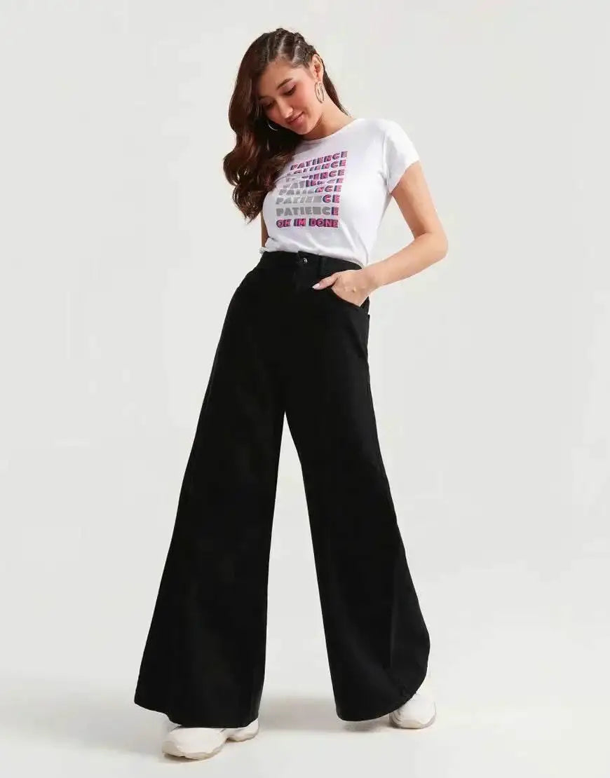 Pure Black High-Waist Wide-Leg Jeans. (Minor Fault) - lessthan1thousand