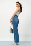 MNG Dark Blue Knee-Ripped High-Waisted Wide-Leg Jeans.