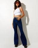 MNG Dark Blue High-Waisted Flare Jeans.